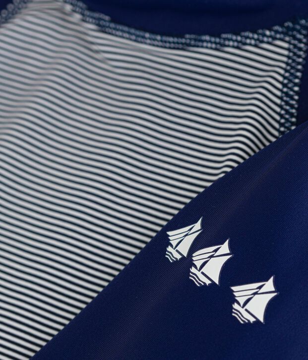 Children's UV-protective long-sleeved stripy swim T-shirt blue/white