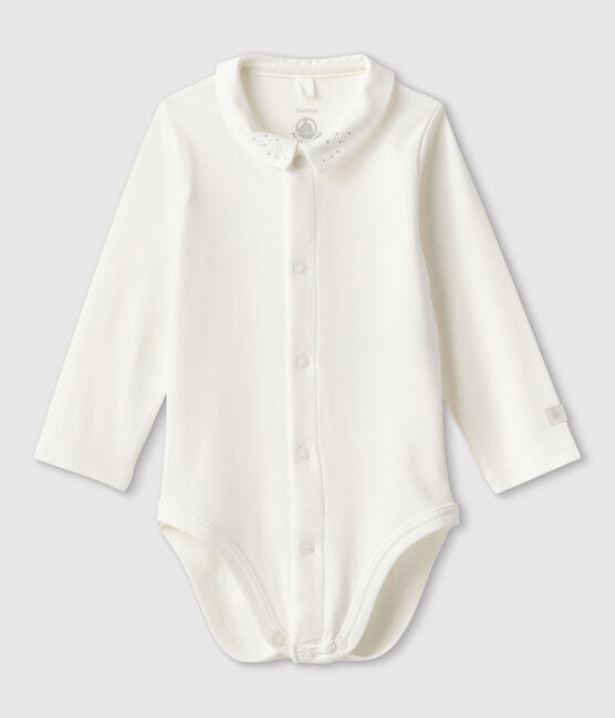 Babies' Organic Cotton Bodysuit with Collar MARSHMALLOW white