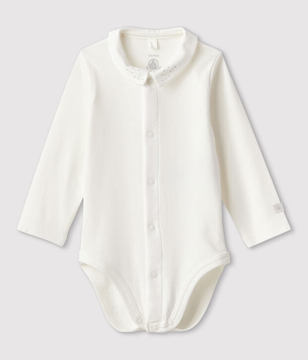 Babies' Organic Cotton Bodysuit with Collar white