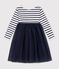 Children's long-sleeved stripy cotton and tulle dress white/blue