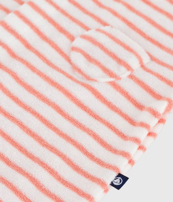 Babies' stripy cotton terry playsuit MARSHMALLOW orange/ABRICOT