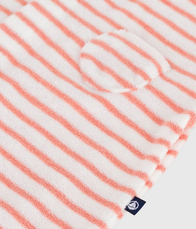 Babies' stripy cotton terry playsuit white/orange