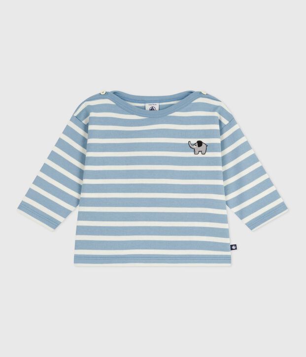 Babies' cotton Breton top blue/ecru