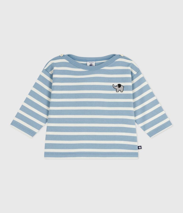 Babies' cotton Breton top blue/ecru