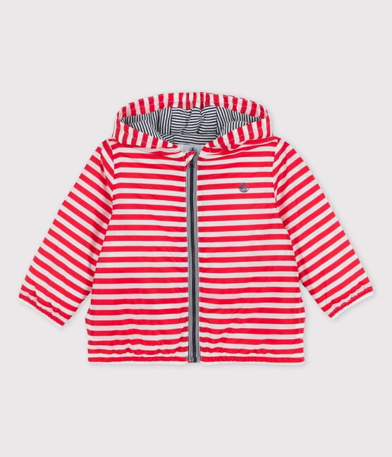Babies' Warm Recycled Polyester Windbreaker PEPS red/MARSHMALLOW white