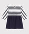 Babies' Long-Sleeved Dual Material Dress SMOKING blue/MARSHMALLOW white