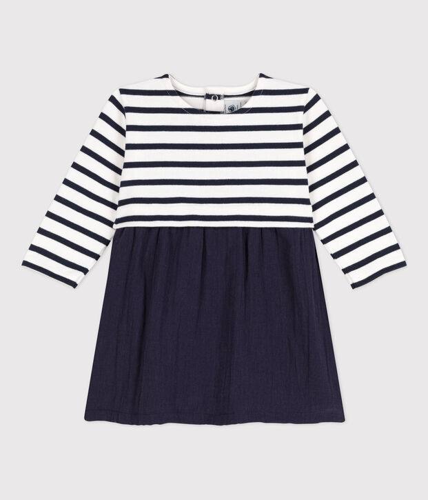 Babies' Long-Sleeved Dual Material Dress blue/white
