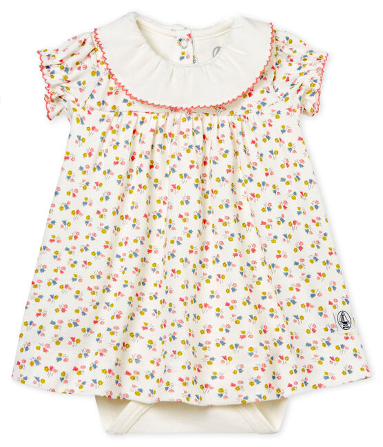 Baby girls' printed dress/bodysuit MARSHMALLOW white/MULTICO white