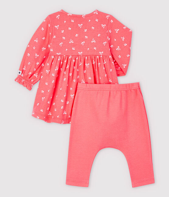 Babies' Organic Cotton Cherry Tube Knit Dress/Leggings PEACHY pink/FLEUR pink