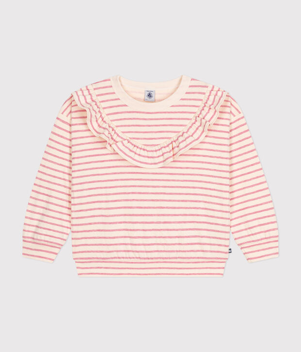 Girls' tube knit sweatshirt Ecru/pink