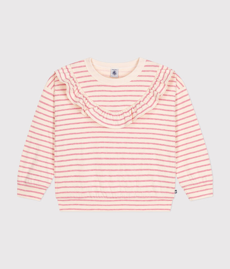 Girls' tube knit sweatshirt Ecru/pink