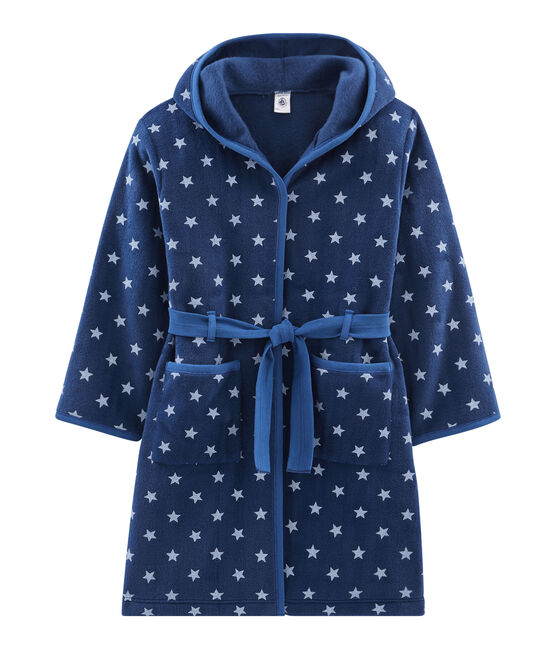 Children's Fleece Dressing Gown MEDIEVAL blue/MARSHMALLOW white