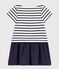Little Girls' Short-Sleeved Thick Jersey and Cotton Gauze Dress MARSHMALLOW white/SMOKING blue