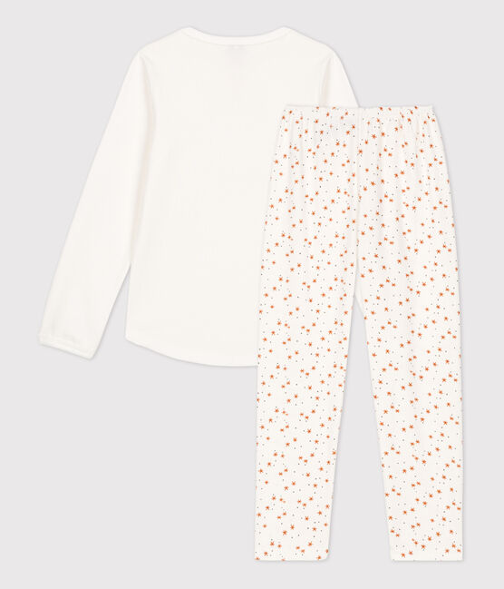 Girls' Cotton Pyjamas MARSHMALLOW white/MULTICO white