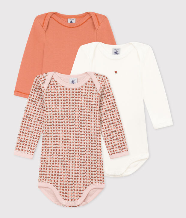 Babies' Floral Long-Sleeved Cotton Bodysuits - 3-Pack multicolor