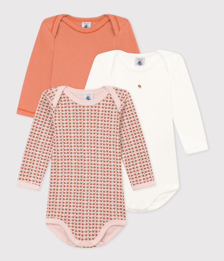 Babies' Floral Long-Sleeved Cotton Bodysuits - 3-Pack multicolor