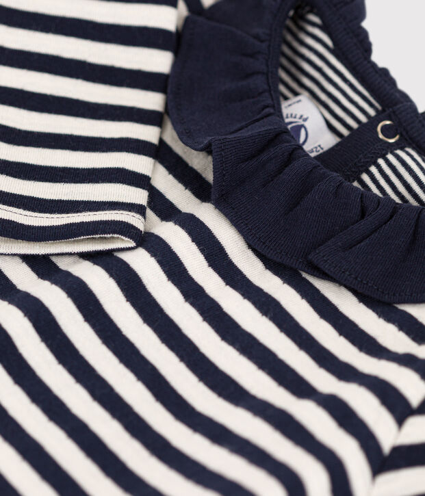 Babies' Super Fine Velour Blouse blue/ecru