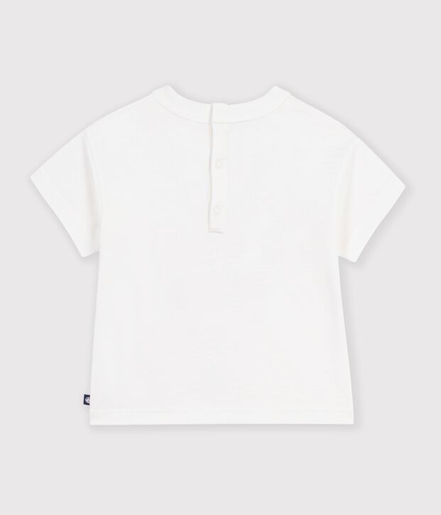 Babies' plain short-sleeved patterned cotton T-shirt white