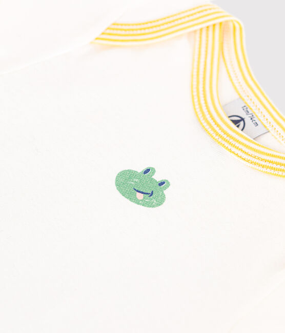 Babies' short-sleeved printed cotton body MARSHMALLOW white