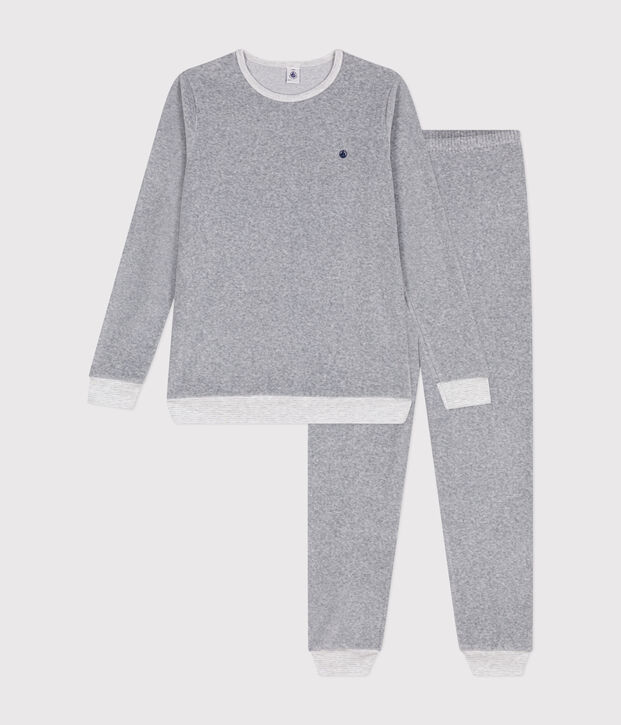 Junior plain velour pyjamas CALCE = FUMEE CHINE