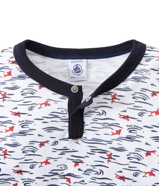Boy's pyjamas with Tunisian collar SMOKING blue/ECUME white/MULTICO