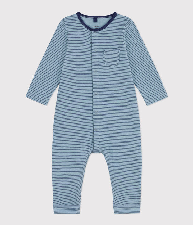 Babies' Stripy Cotton Jumpsuit. blue/blue/blue