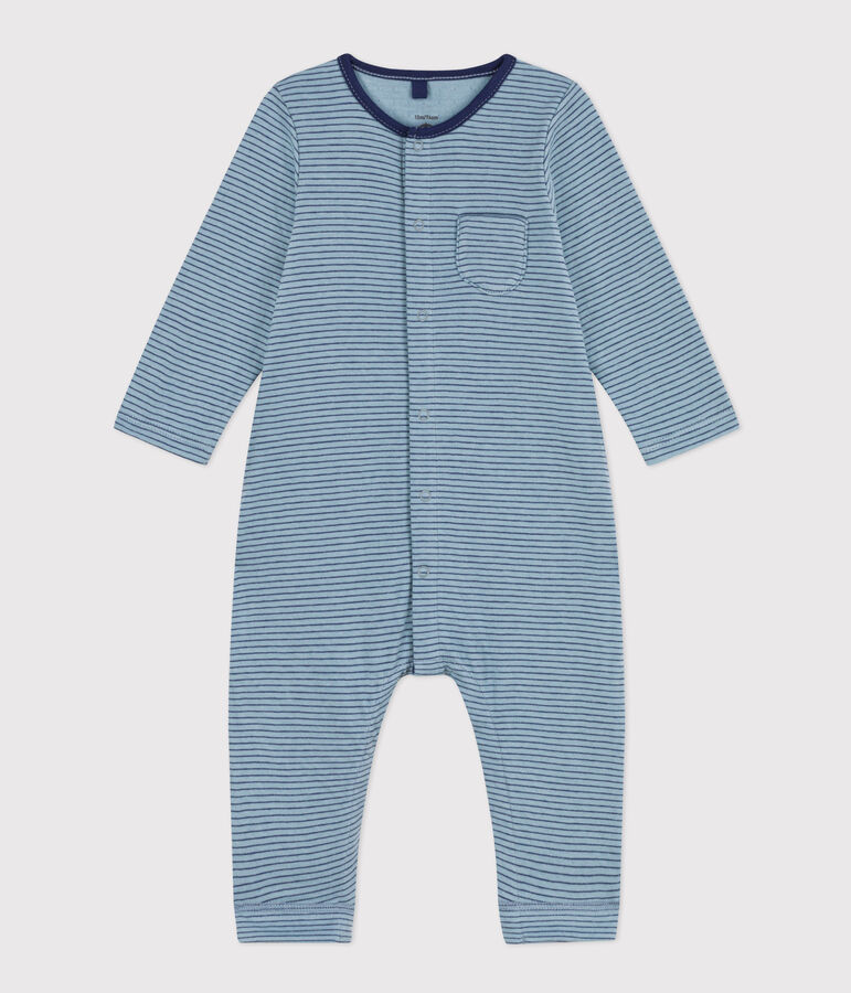 Babies' Stripy Cotton Jumpsuit. blue/blue/blue