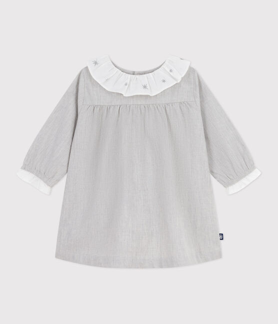 Babies' long-sleeved plain flannel dress with a collar FUMEE CHINE grey
