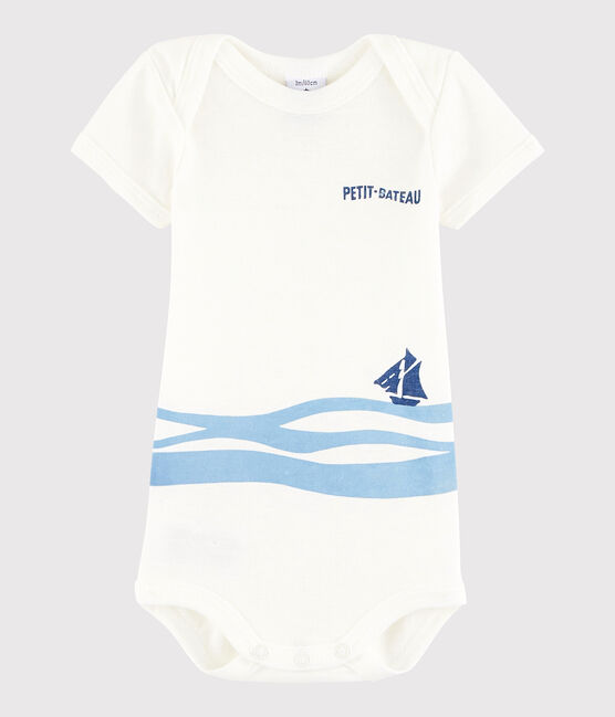 Unisex Babies' Short-Sleeved Bodysuit MARSHMALLOW white/JASMIN blue