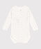 Babies' long-sleeved wrapover cotton bodysuit MARSHMALLOW blue/GOMME white