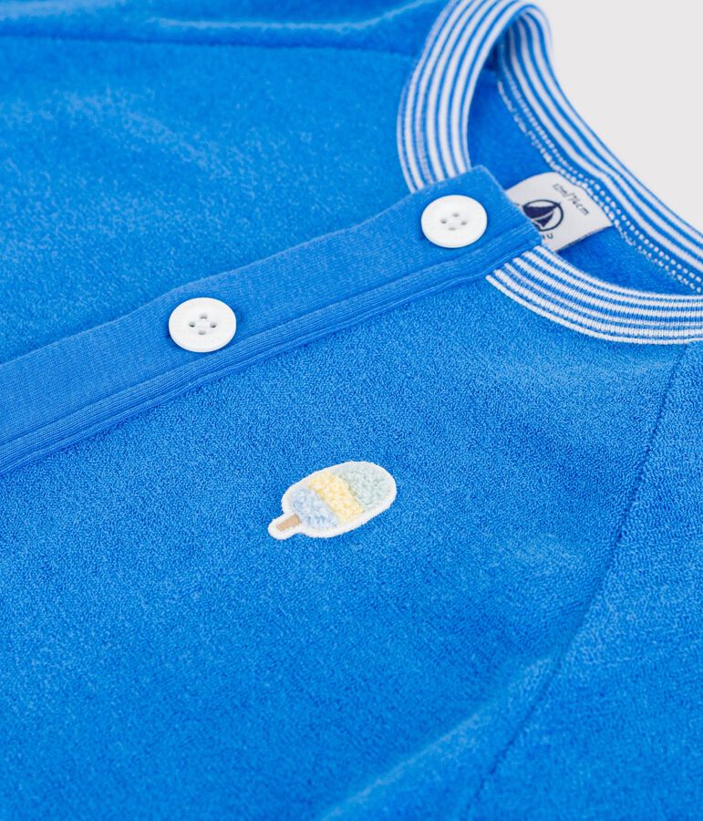 Babies' short plain cotton jumpsuit blue