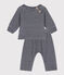 Babies' Stripy Velour Three-Piece SMOKING blue/MARSHMALLOW white