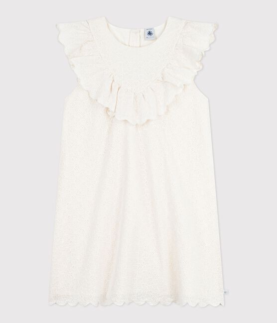 Children's short-sleeved heart-patterned cotton dress MARSHMALLOW white