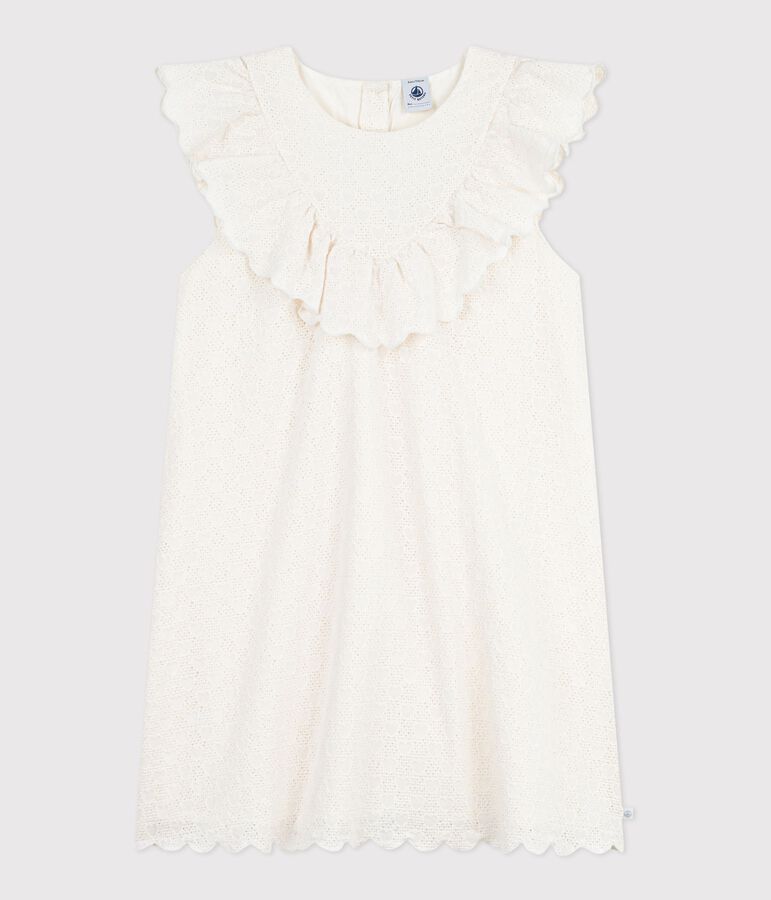 Children's short-sleeved heart-patterned cotton dress white