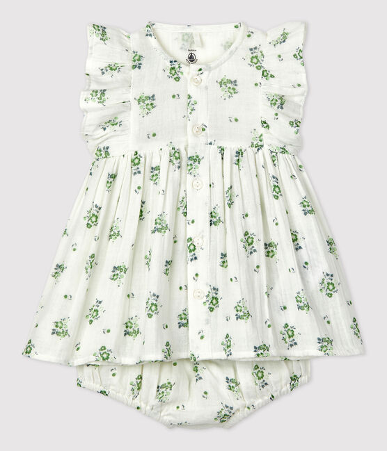 Babies' Organic Cotton Gauze Floral Print Dress With Bloomers MARSHMALLOW white/MULTICO white
