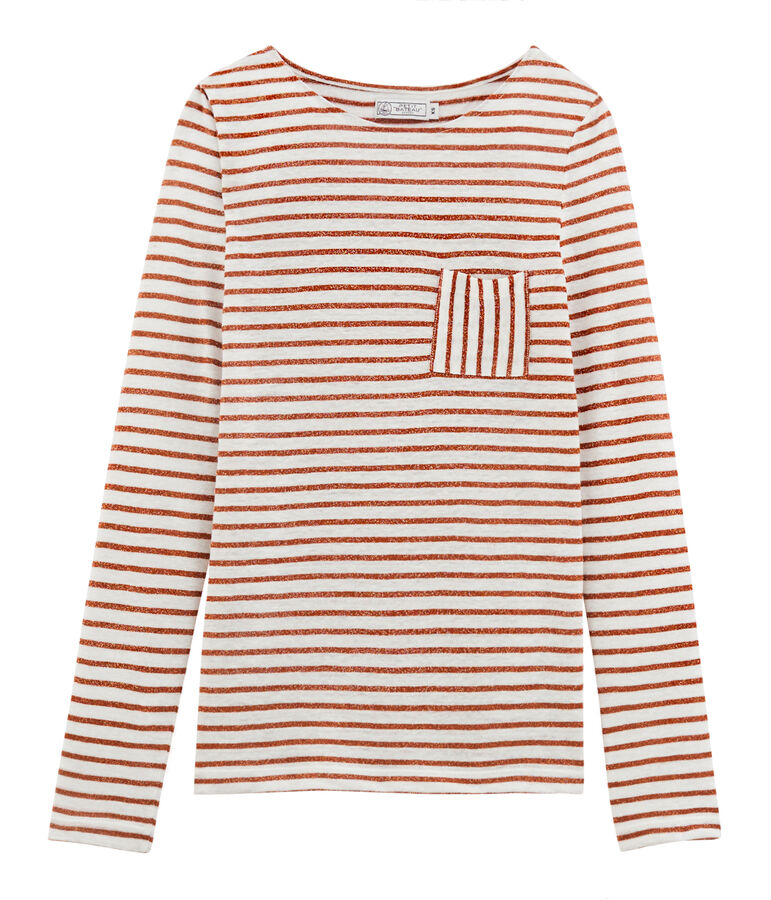 Women's long-sleeved iconic linen t-shirt white/pink