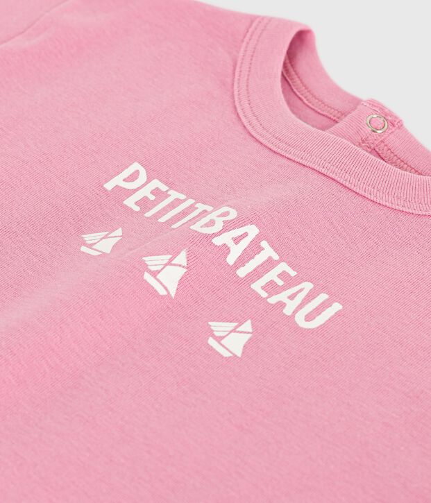 Babies' short-sleeved T-shirt with a cat design pink