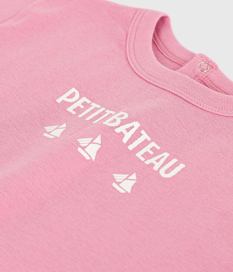 Babies' short-sleeved T-shirt with a cat design pink