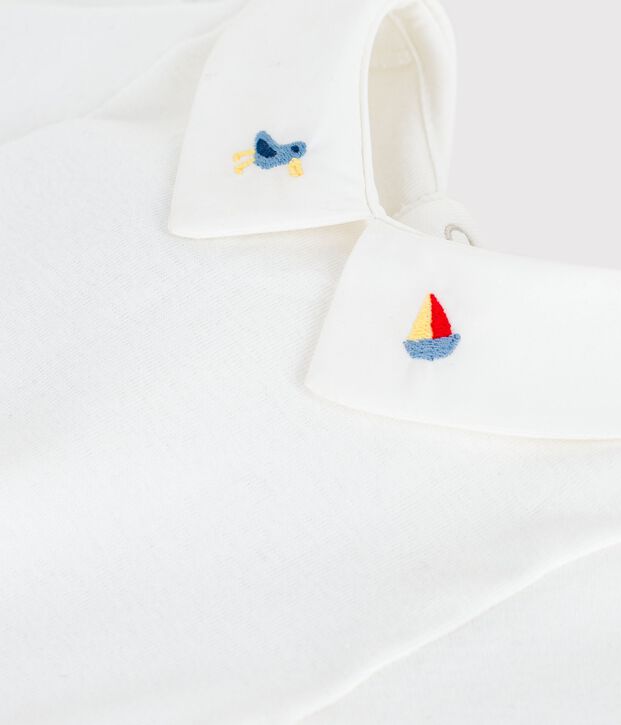 Babies' plain cotton body with an embroidered collar white
