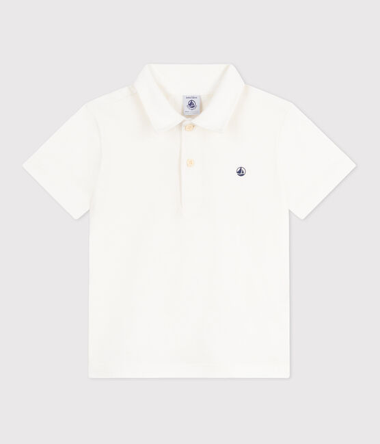 Children's plain short-sleeved cotton polo shirt MARSHMALLOW white