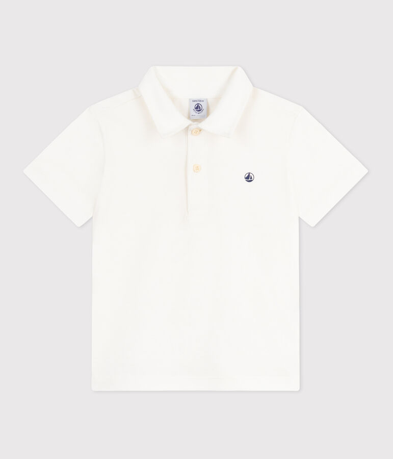 Children's plain short-sleeved cotton polo shirt white