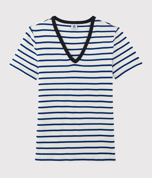 Women's Iconic V-Neck Cotton T-Shirt white/blue