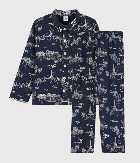 Boys' Paris print cotton pyjamas MEDIEVAL blue/ECUME white