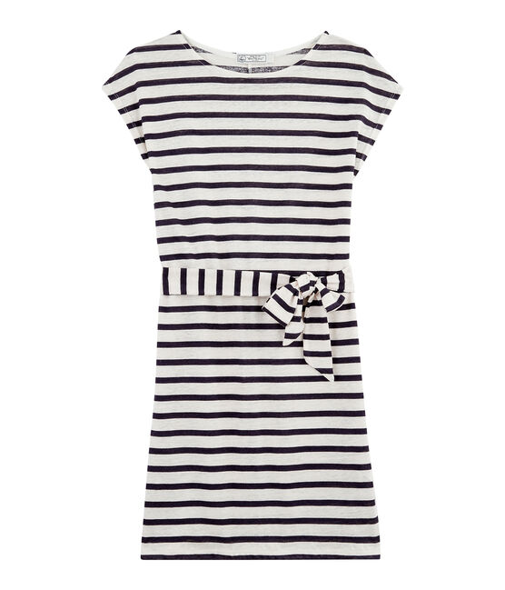 Women's linen dress MARSHMALLOW white/MEDIEVAL blue
