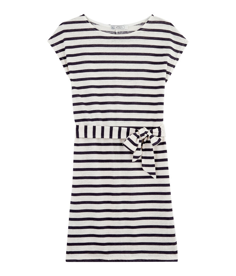 Women's linen dress white/blue