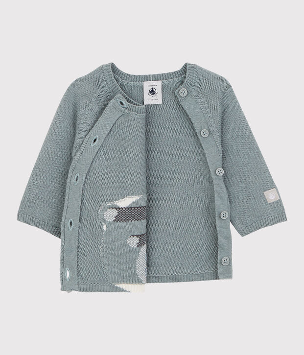 Babies' Bear Wool/Cotton Knit Cardigan grey