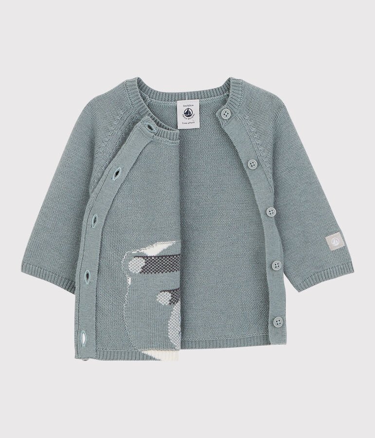 Babies' Bear Wool/Cotton Knit Cardigan SEDUMBLUE grey