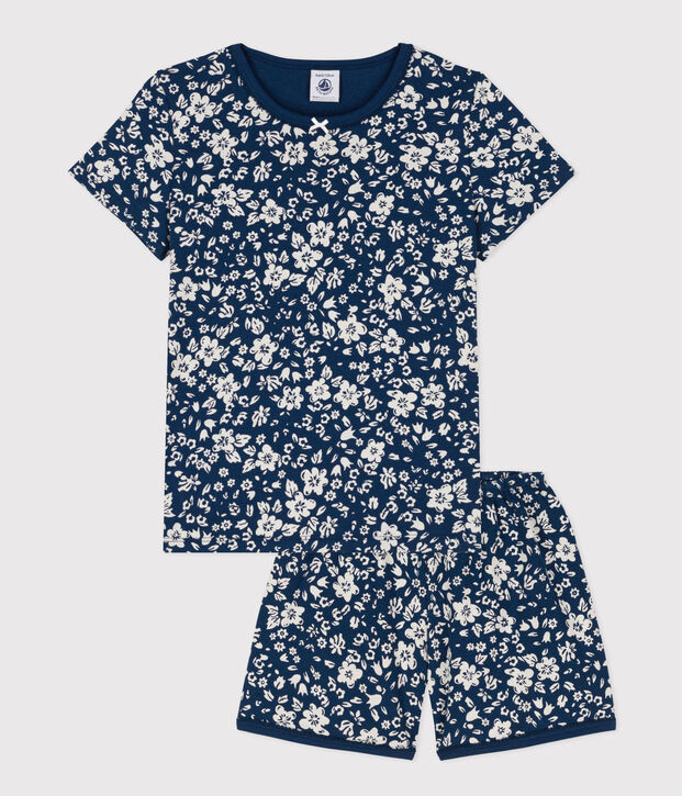 Girls' Floral Cotton Short Pyjamas blue/white