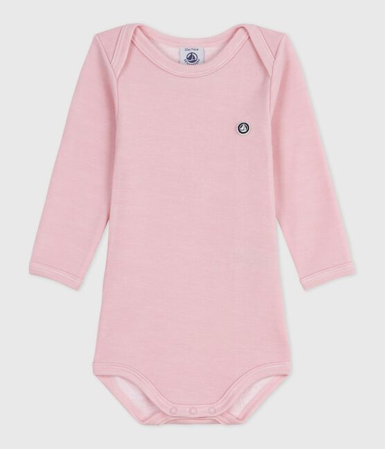 Babies' long-sleeved body in wool and cotton JOLI pink
