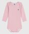 Babies' long-sleeved body in wool and cotton JOLI pink